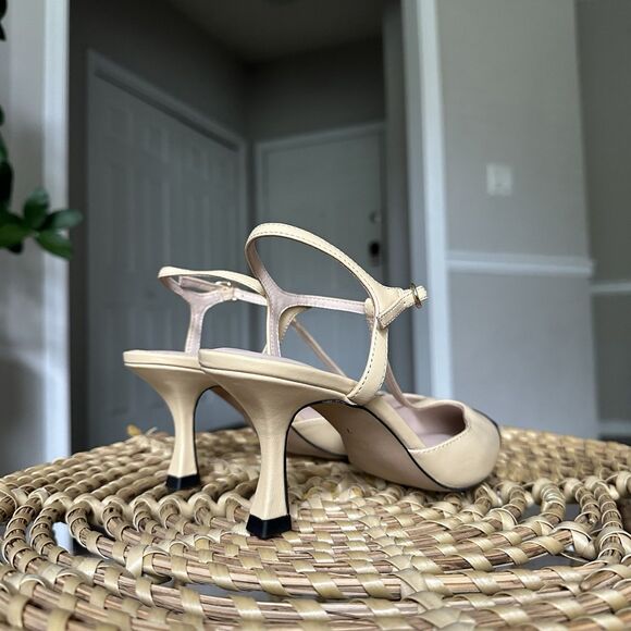 Tuckernuck Nude Leather Margot Kitten Heels Slingback Pumps Closed Pointed Toe 7 - Picture 6 of 14